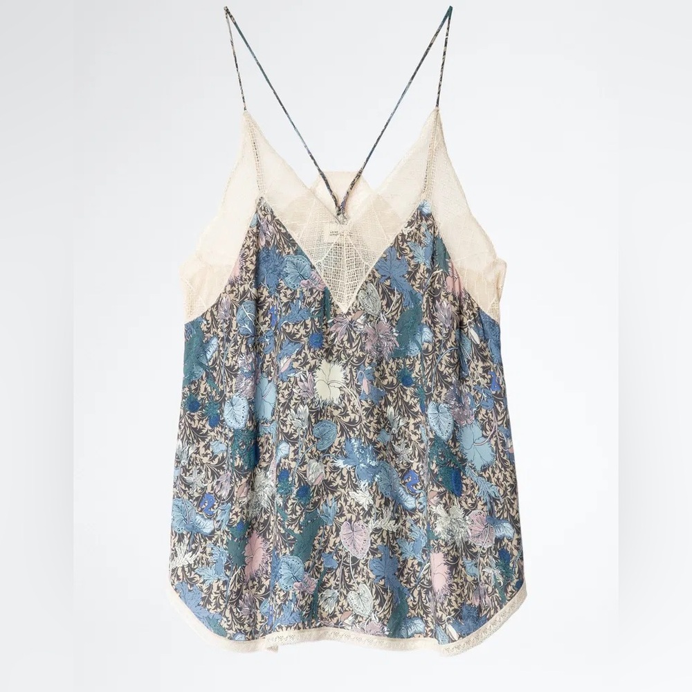 Zadig & Voltaire Blue Floral Lace Tank Top